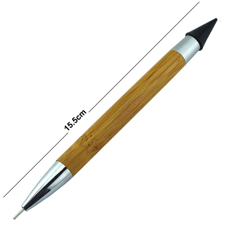 Dual-ended Wax Nail Rhinestone Picker Dotting Pen Pencil Bamboo Handle Gem Pick Up Applicator Tool Self-Adhesive Dot Head Tips
