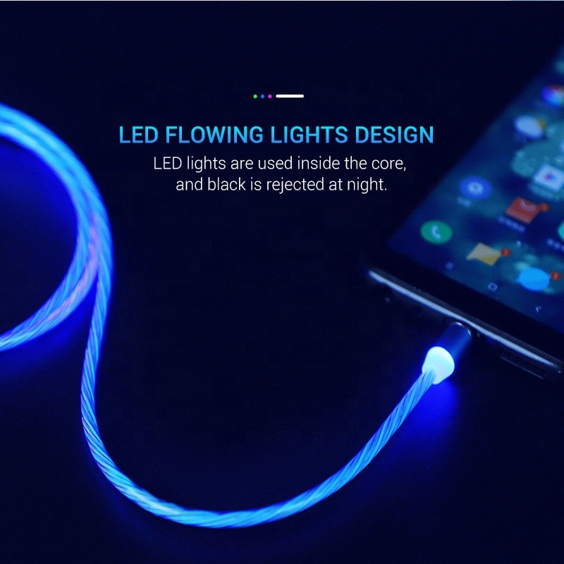 Glow LED Lighting Fast Charging Magnetic USB Type C Cable Magnetic Cable USB Micro Charger Cable Wire for iPhone Huawei Samsung