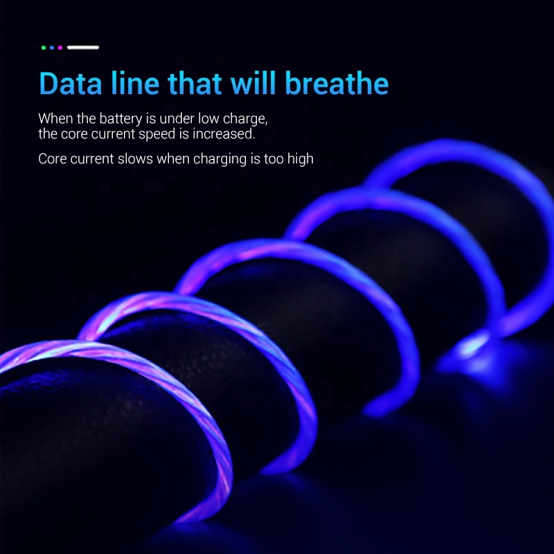 Glow LED Lighting Fast Charging Magnetic USB Type C Cable Magnetic Cable USB Micro Charger Cable Wire for iPhone Huawei Samsung