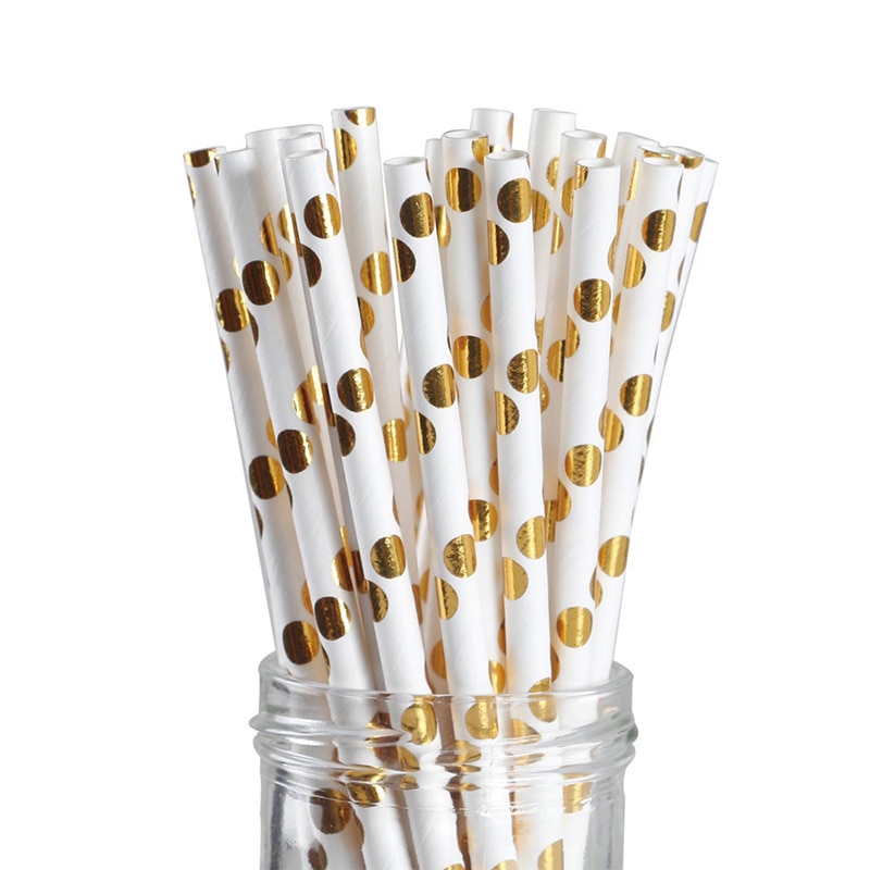 25pcs/set Foil Gold Drinking Paper Straws Birthday Party Wedding Decorative Home Supplies Biodegradable