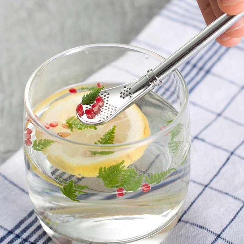 Drinking Straw Stainless Steel Filter Spoons Reusable Metal Tea Accessories