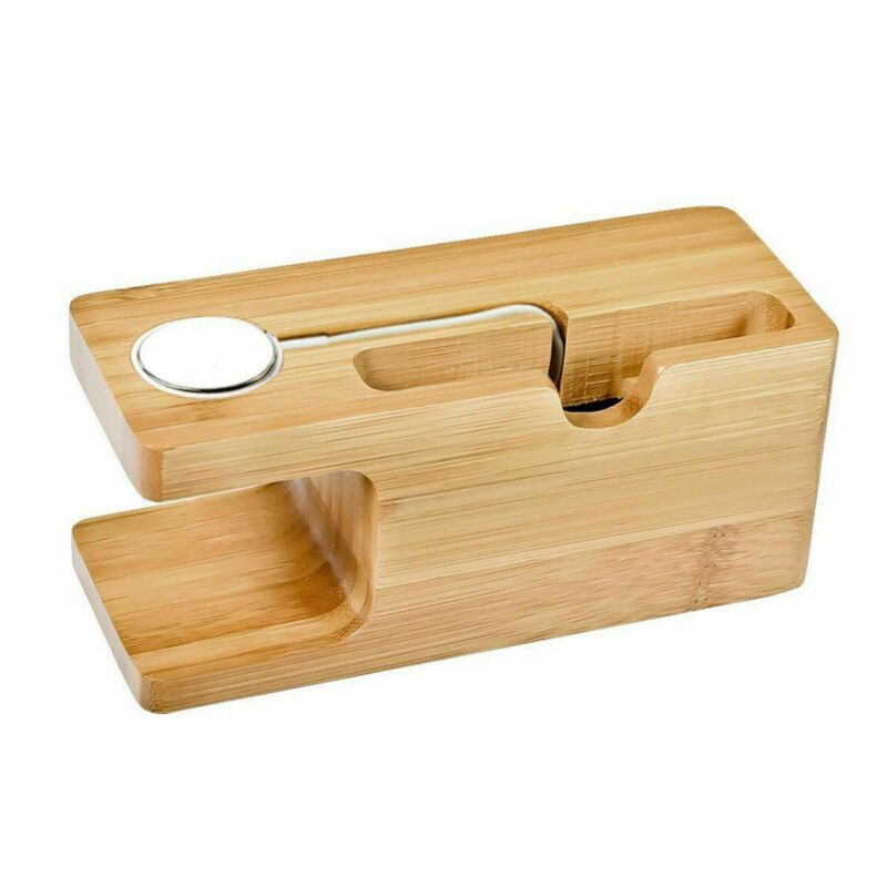 Charging Dock Stand Station Bamboo Base Charger Holder For Apple Watch iWatch iPhone Bamboo