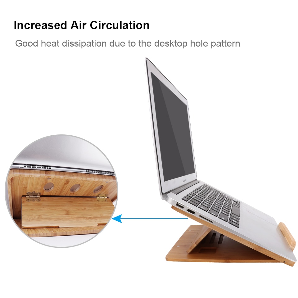Original Bamboo Foldable Laptop Stand Holder Adjustable Notebook Computer Tablet Home Desk Bed Heat Dissipation Mount