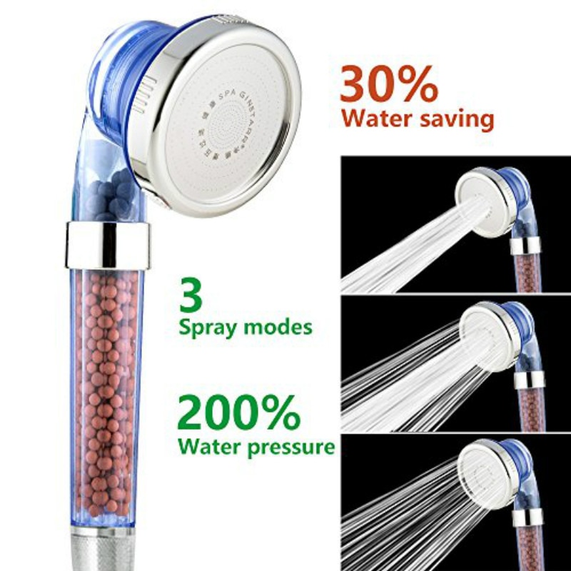 3 Modes Bath Shower Adjustable Jetting Shower Head High Pressure Saving water Bathroom Anion Filter Shower SPA Nozzle