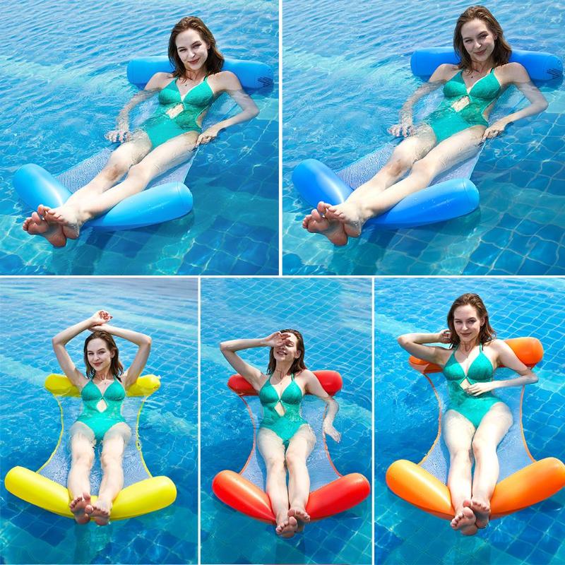 Water Hammock In Air Mattress Swimming Pool Beach Lounger Floating Sleeping Cushion Foldable Inflatable Air Mattress Bed Chair