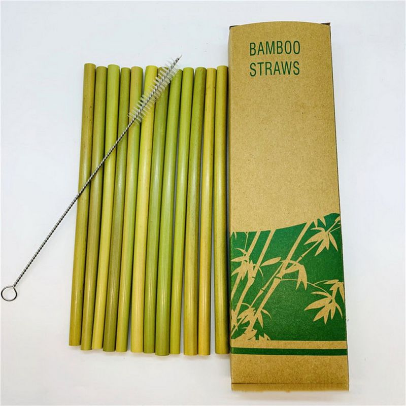 12pcs Eco-Friendly Bamboo Straw Coffee Milktea Kitchen Green Drinkware