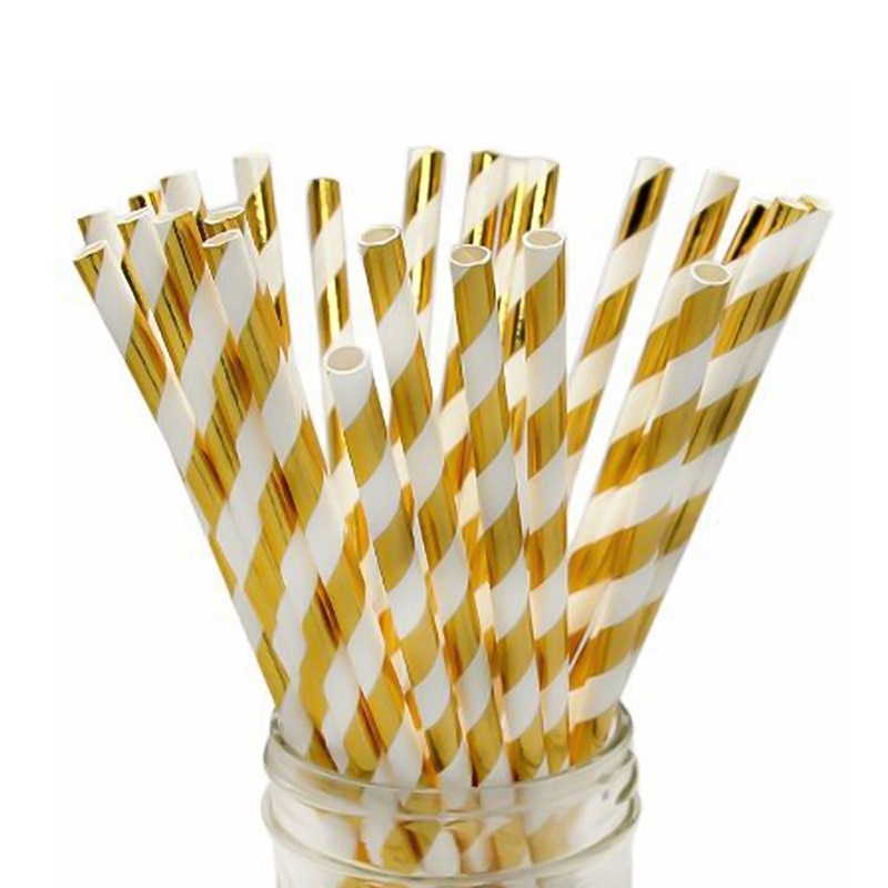 25pcs/set Foil Gold Drinking Paper Straws Birthday Party Wedding Decorative Home Supplies Biodegradable