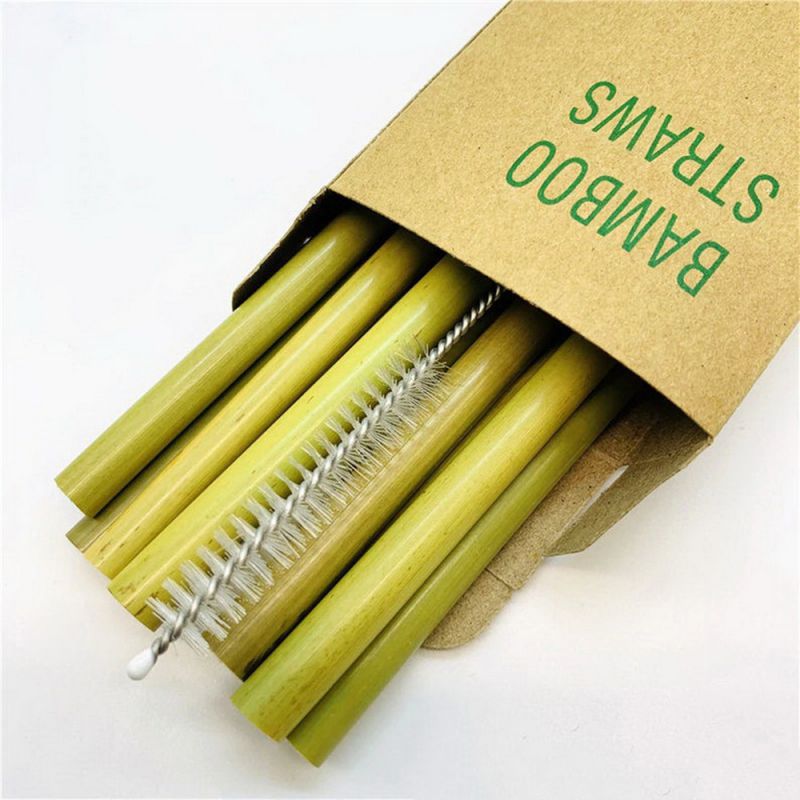 12pcs Eco-Friendly Bamboo Straw Coffee Milktea Kitchen Green Drinkware