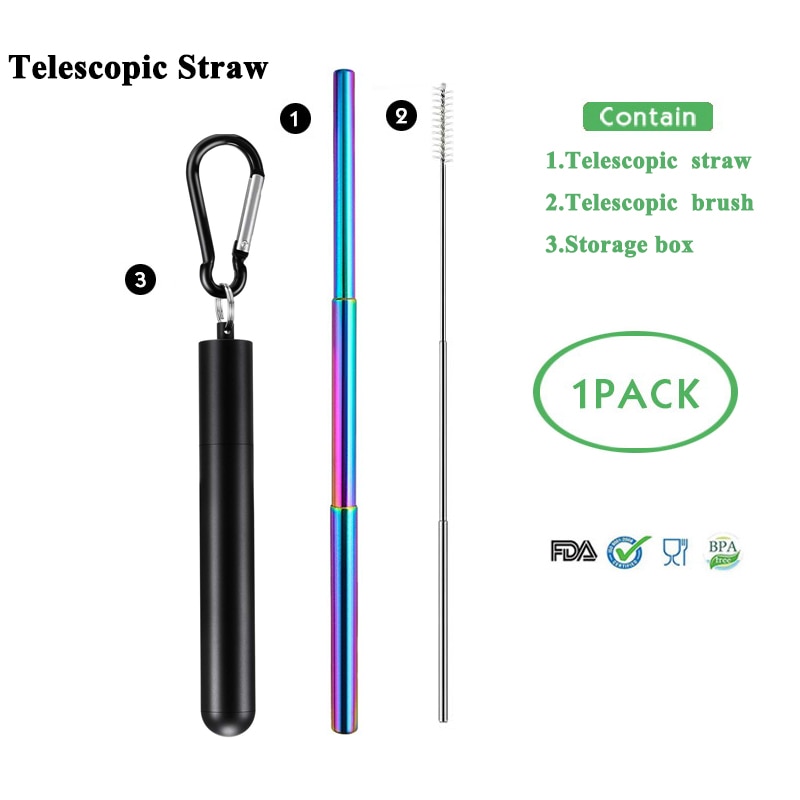Telescopic Metal Drinking Straw Collapsible Reusable Straw Portable Stainless Steel Straw with Case and Brush for Travel Outdoor