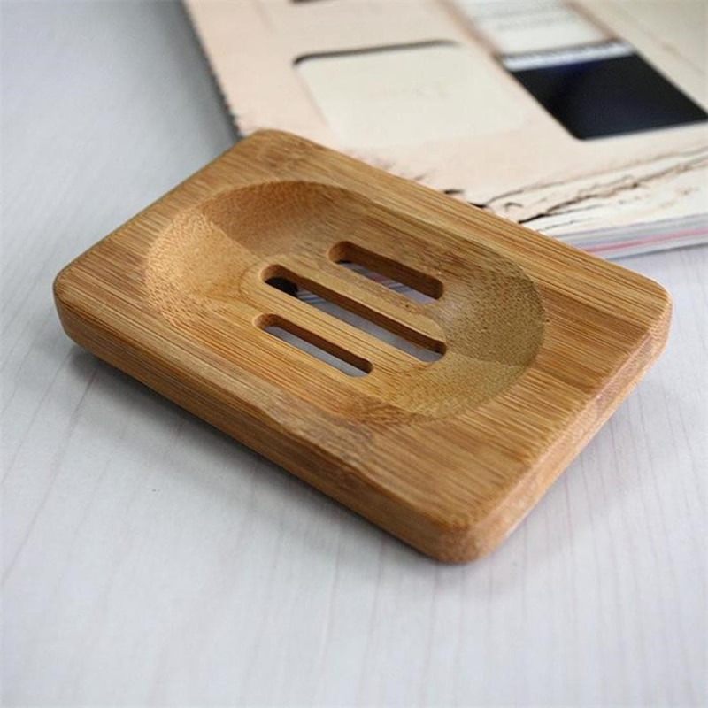 1pc Eco-friendly Natural Bamboo Wood Soap Tray Bathroom Shower Soap Tray Dish Storage Stand Soap Holder Bathroom Products